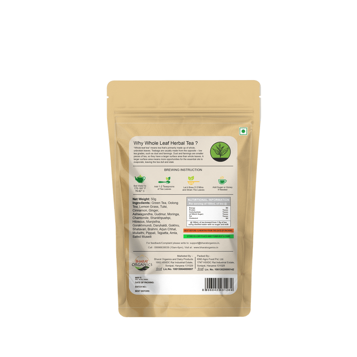 Bharat Organics Whole Leaf Herbal Tea, Pouch, 50 Gms